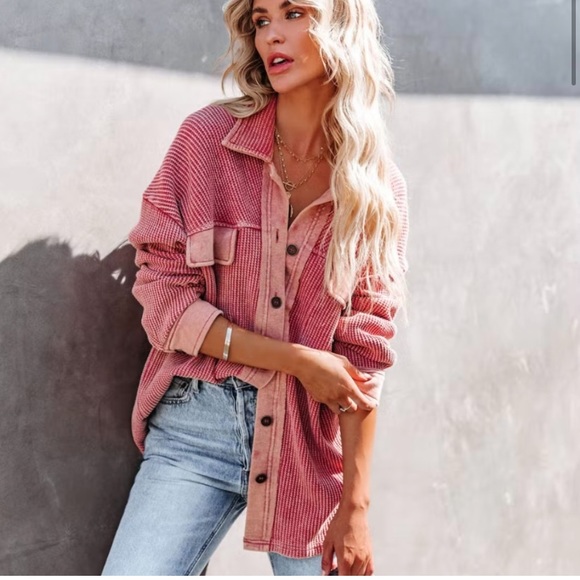 Vici Tops - VICI RIGO COTTON BUTTON DOWN SHACKET- TERRACOTTA SIZE MEDIUM